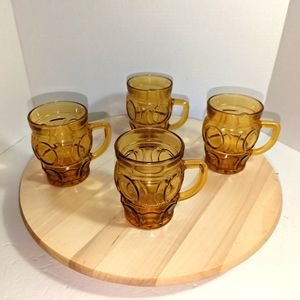 Vintage Wheaton Bullseye Amber Glass Mugs
